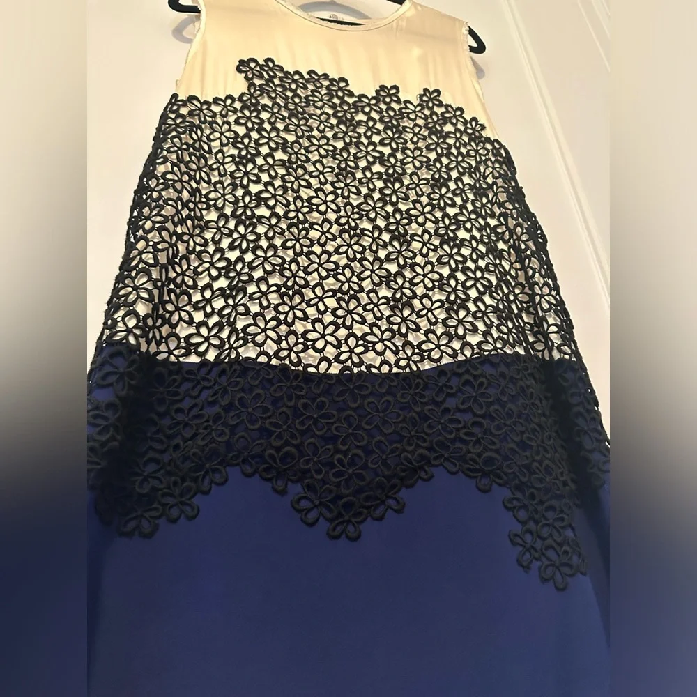 3.1 Phillip Lim cream and navy silk mini dress with black floral overlay- size 8 - Picture 8 of 12